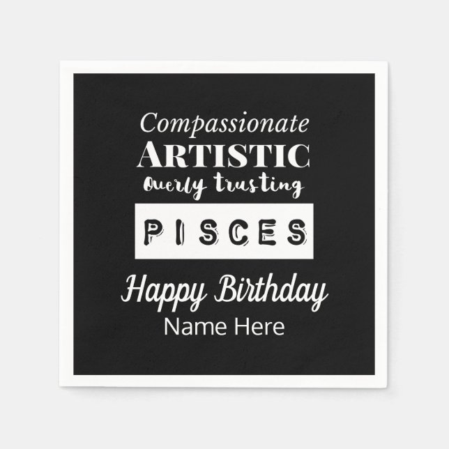 Pisces Zodiac Fun Characteristics Birthday Napkins (Front)