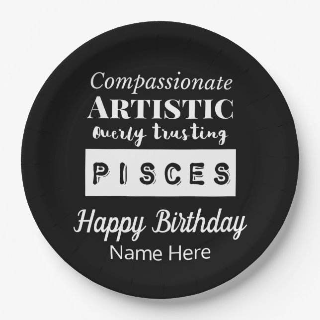 Pisces Zodiac Fun Characteristics Birthday Paper Plates (Front)