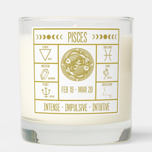 Pisces Zodiac Fun Facts Horoscope Candle (Front)