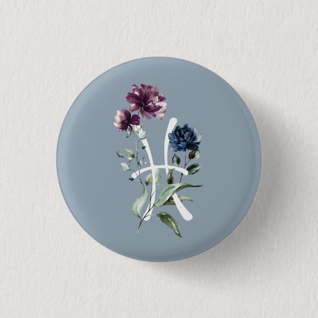 Pisces Zodiac Glyph Button (Front)