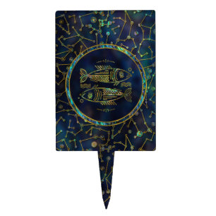 Pisces Zodiac Gold Abalone on Constellation Cake Topper