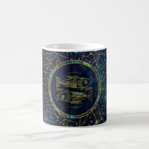 Pisces Zodiac Gold Abalone on Constellation Coffee Mug