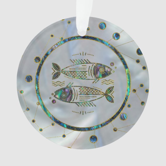 Pisces Zodiac Gold Abalone on Constellation Ornament (Front)