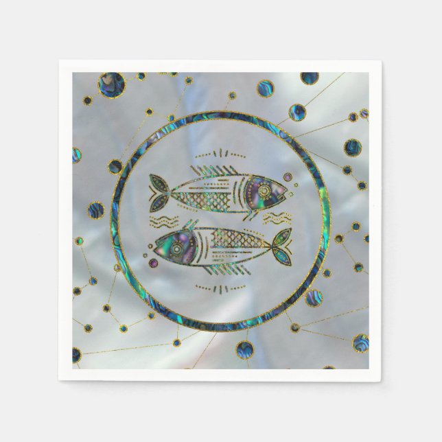 Pisces Zodiac Gold Abalone on Constellation Paper Napkins (Front)