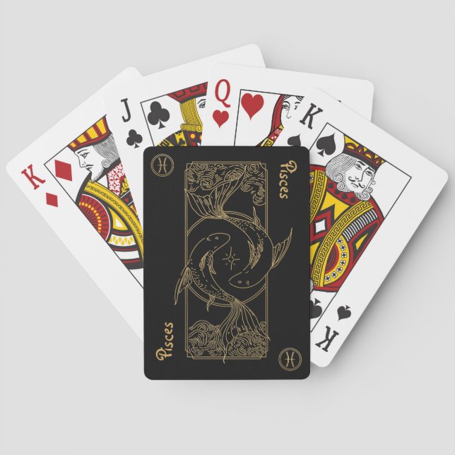 Pisces Zodiac Gold and Black Design  Poker Cards (Back)
