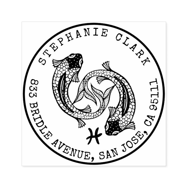 Pisces Zodiac Hand-drawn Fish | Return Address Rubber Stamp (Imprint)