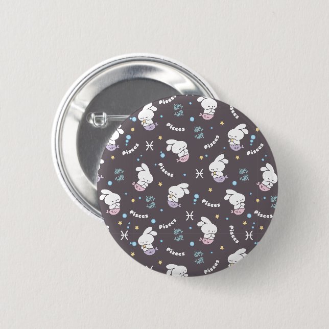 Pisces Zodiac Harmony: Bunny Mermaids Pattern Button (Front & Back)