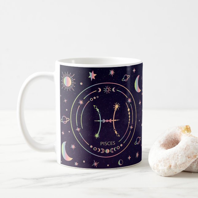 Pisces zodiac horoscope funny nutrition facts coffee mug (With Donut)