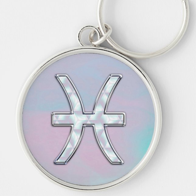 Pisces Zodiac Mother of Pearl Style Decor Keychain (Front)