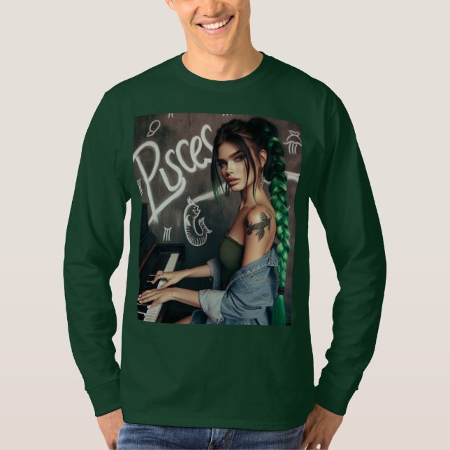 Pisces Zodiac Musician Piano T-Shirt (Front)