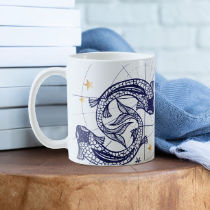 Pisces Zodiac Navy Blue & Gold Birth Mug