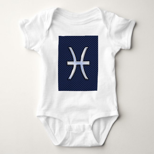 Pisces Zodiac on Blue Carbon Fiber Print Baby Bodysuit (Front)