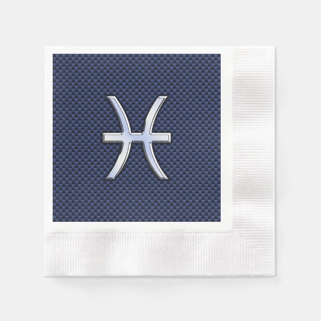 Pisces Zodiac on Blue Carbon Fiber Print Paper Napkins (Front)