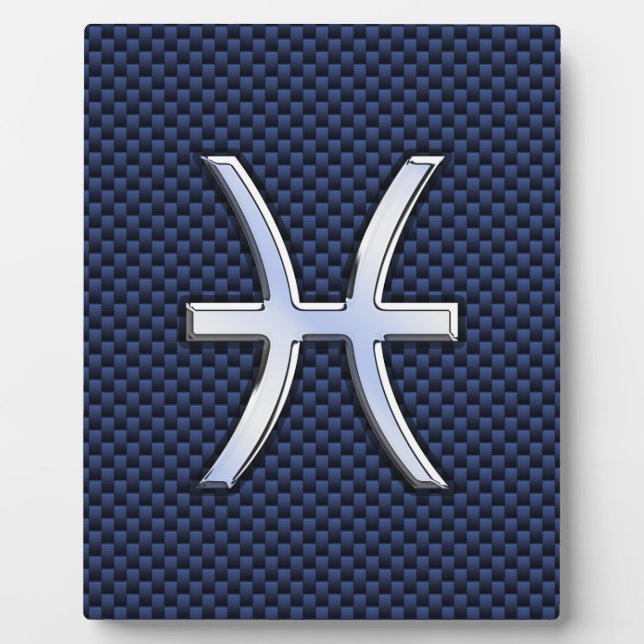 Pisces Zodiac on Blue Carbon Fiber Print Plaque (Front)