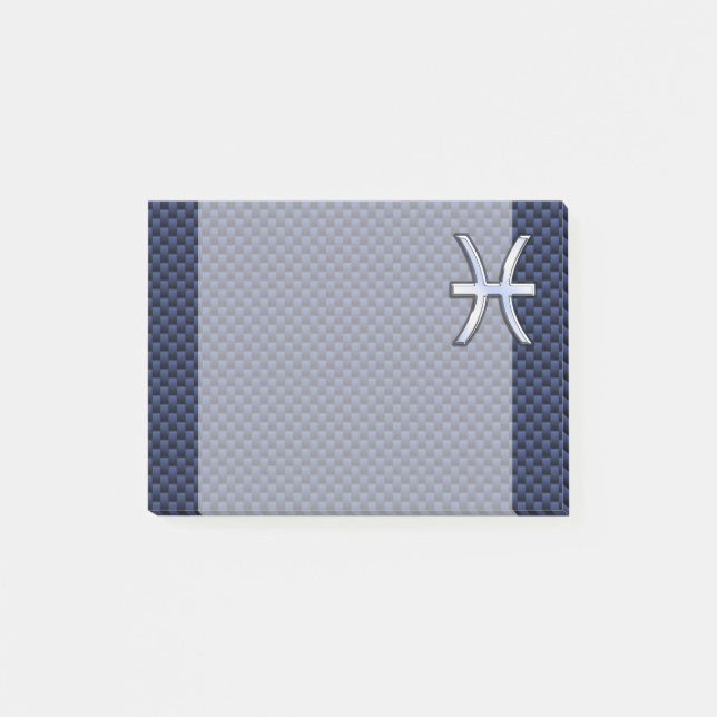 Pisces Zodiac on Blue Carbon Fiber Print Post-it Notes (Front)