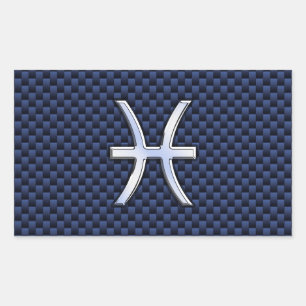 Pisces Zodiac on Blue Carbon Fiber Print Rectangular Sticker