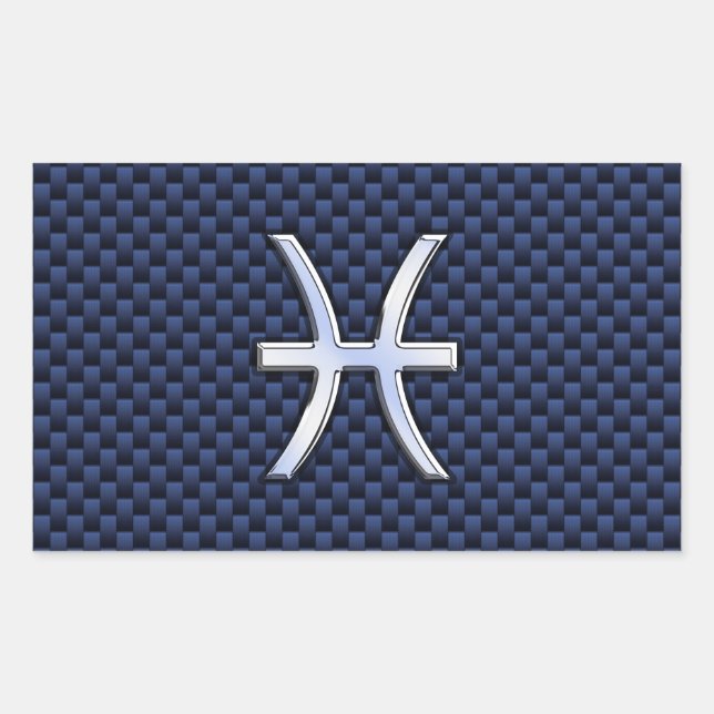 Pisces Zodiac on Blue Carbon Fiber Print Rectangular Sticker (Front)