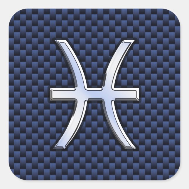 Pisces Zodiac on Blue Carbon Fiber Print Square Sticker (Front)