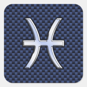 Pisces Zodiac on Blue Carbon Fiber Print Square Sticker
