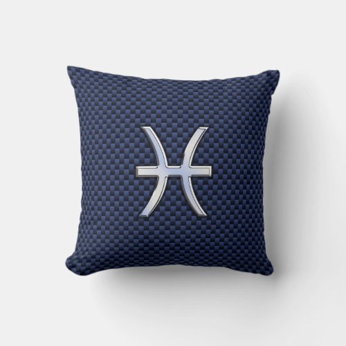 Pisces Zodiac on Blue Carbon Fiber Print Throw Pillow
