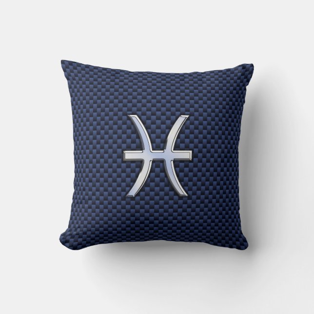 Pisces Zodiac on Blue Carbon Fiber Print Throw Pillow (Front)