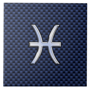 Pisces Zodiac on Blue Carbon Fiber Print Tile