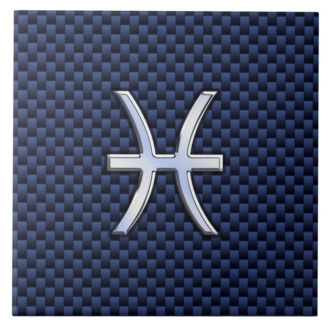 Pisces Zodiac on Blue Carbon Fiber Print Tile (Front)