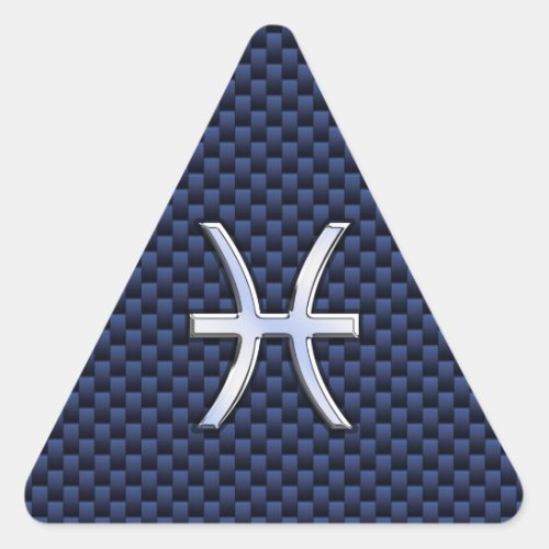 Pisces Zodiac on Blue Carbon Fiber Print Triangle Sticker