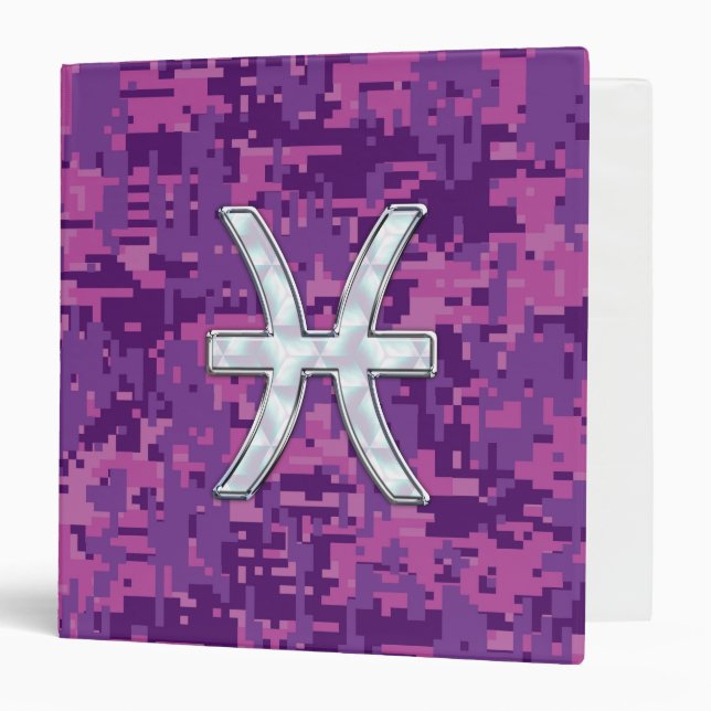 Pisces Zodiac on Fuchsia Pink Digital Camouflage Binder (Front/Inside)