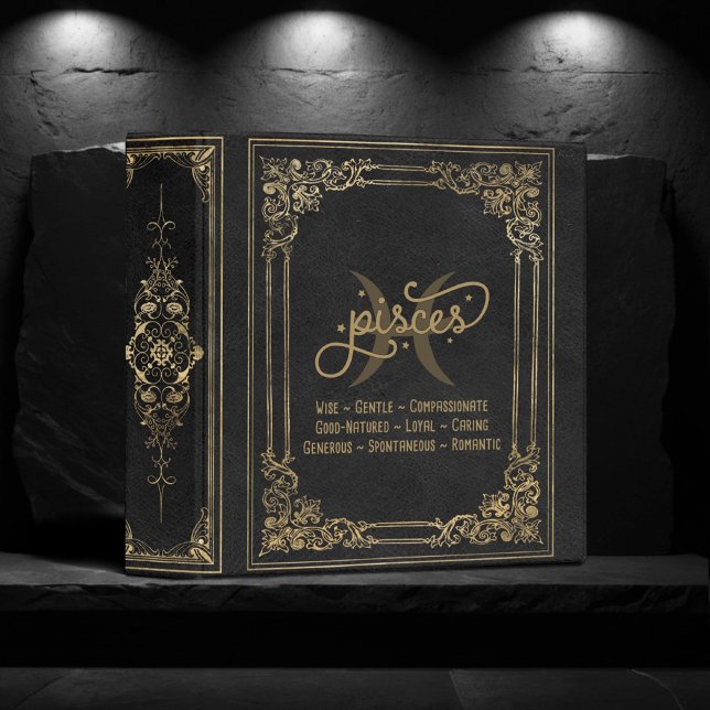 Pisces Zodiac | Ornamental Black and Gold Album 3 Ring Binder (Creator Uploaded)