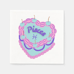 Pisces Zodiac Pastel Heart Birthday Cake Napkins