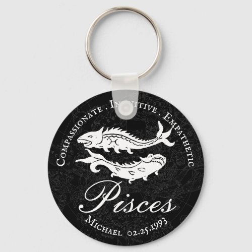 Pisces Zodiac Positive Characteristic Black Custom Keychain