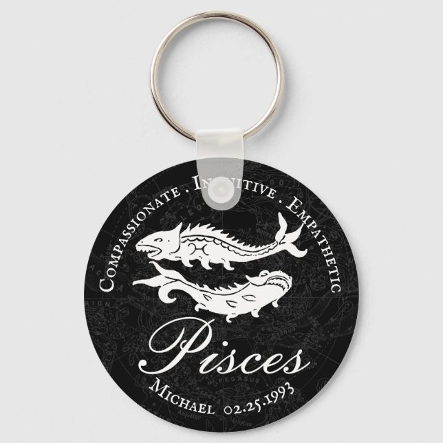 Pisces Zodiac Positive Characteristic Black Custom Keychain (Front)