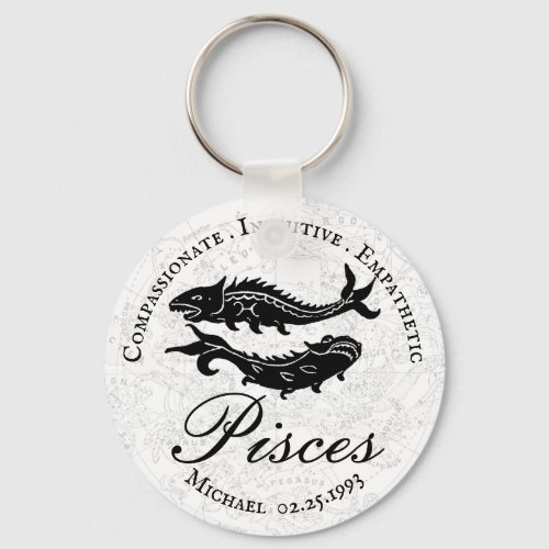 Pisces Zodiac Positive Traits Black White Custom Keychain