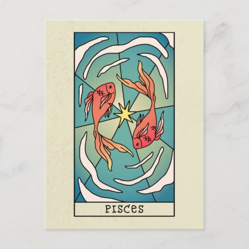 Pisces Zodiac Sign Abstract Art Vintage Postcard