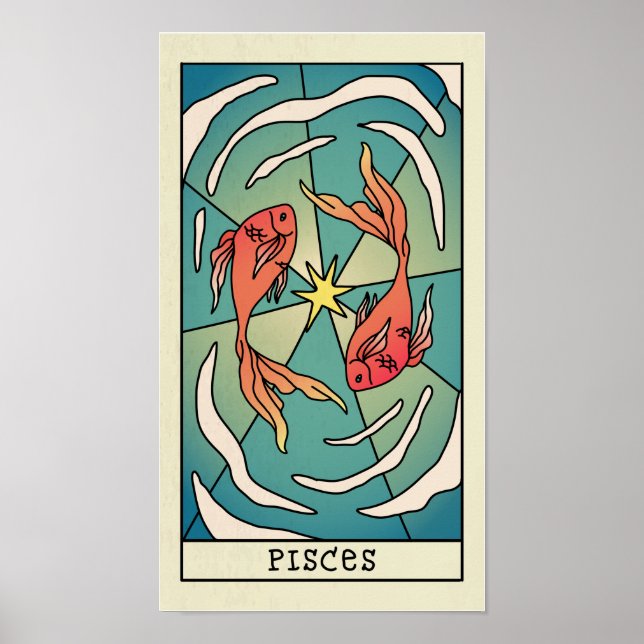 Pisces Zodiac Sign Abstract Art Vintage Poster (Front)