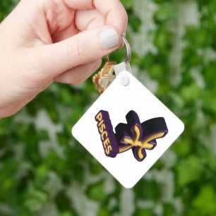 Pisces Zodiac Sign and Text Design Keychain