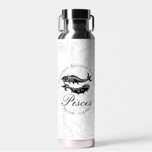 Pisces Zodiac Sign Astrology Vintage White Custom Water Bottle