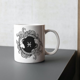 Pisces Zodiac Sign Basic Minimalist Retro Black Coffee Mug