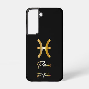 Pisces Zodiac Sign, Black & Gold Samsung Galaxy S22 Case