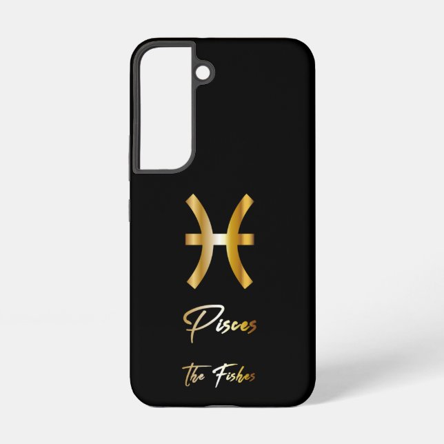 Pisces Zodiac Sign, Black & Gold  Samsung Galaxy Case (Back)