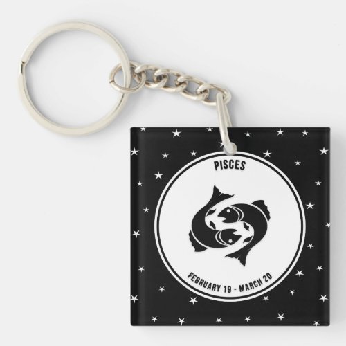 Pisces Zodiac Sign Black  White Keychain