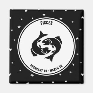 Pisces Zodiac Sign, Black & White Magnet