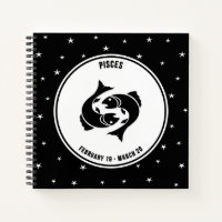 Pisces Zodiac Sign, Black & White Notebook