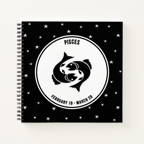 Pisces Zodiac Sign Black  White Notebook