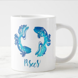 Pisces zodiac sign bright light blue glitter fish giant coffee mug
