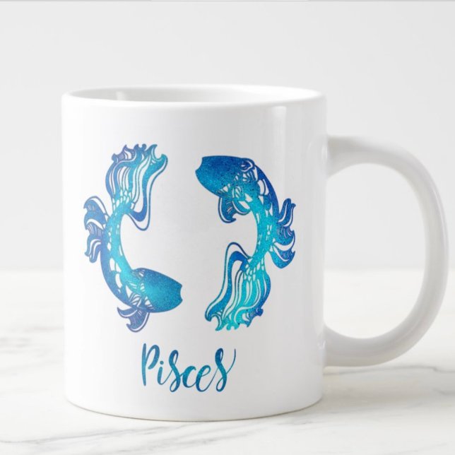 Pisces zodiac sign bright light blue glitter fish giant coffee mug (Creator Uploaded)