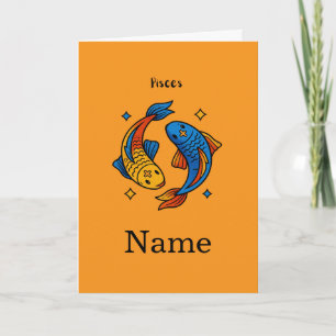 Pisces Zodiac Sign Cartoon Fish Illustration Card