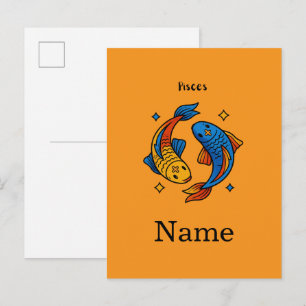 Pisces Zodiac Sign Cartoon Fish Illustration Invitation Postcard