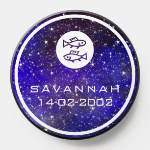 Pisces Zodiac Sign Elegant Custom Name Dark Blue PopSocket